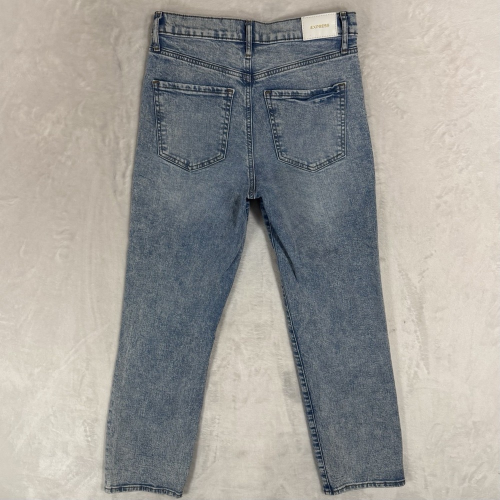 Express High Rise Straight Ankle Jeans Size 4 Light Acid Wash Distressed Cropped - Picture 5 of 15